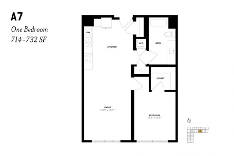 One Bedroom A7 714 - 732 SF - The Lark